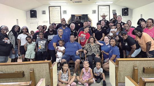 Officers mingle with residents